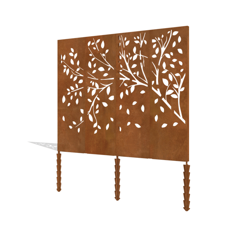 Skärmvägg i cortenstål träd komplett set 240 x 6 x 190 cm