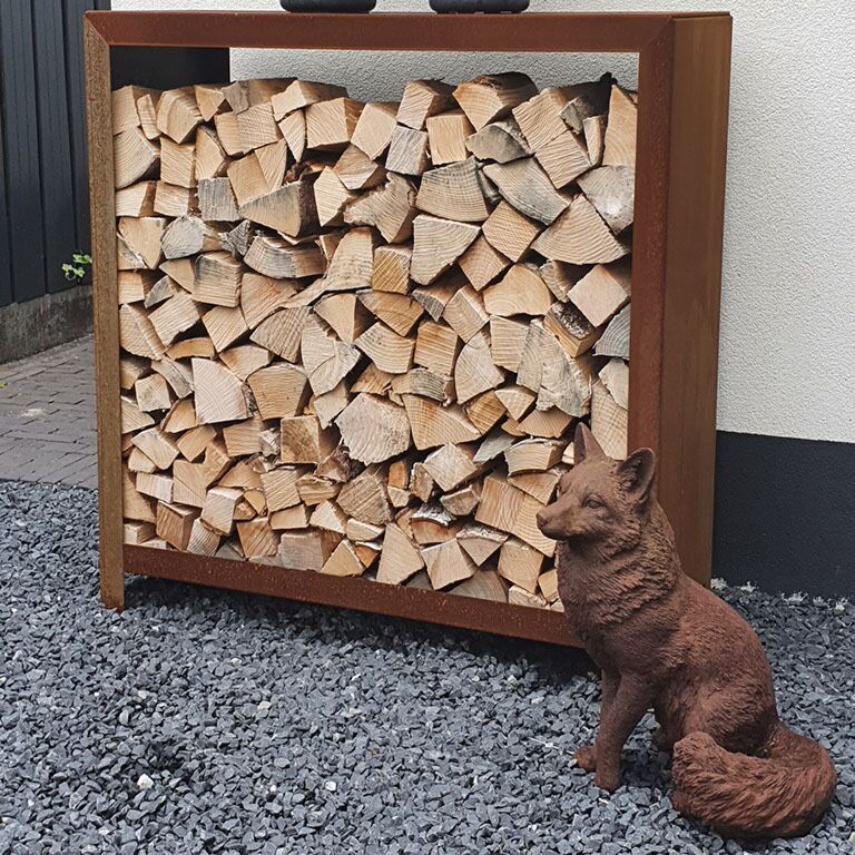 Träförvaring i cortenstål Indiana 100 x 100 x 40 cm