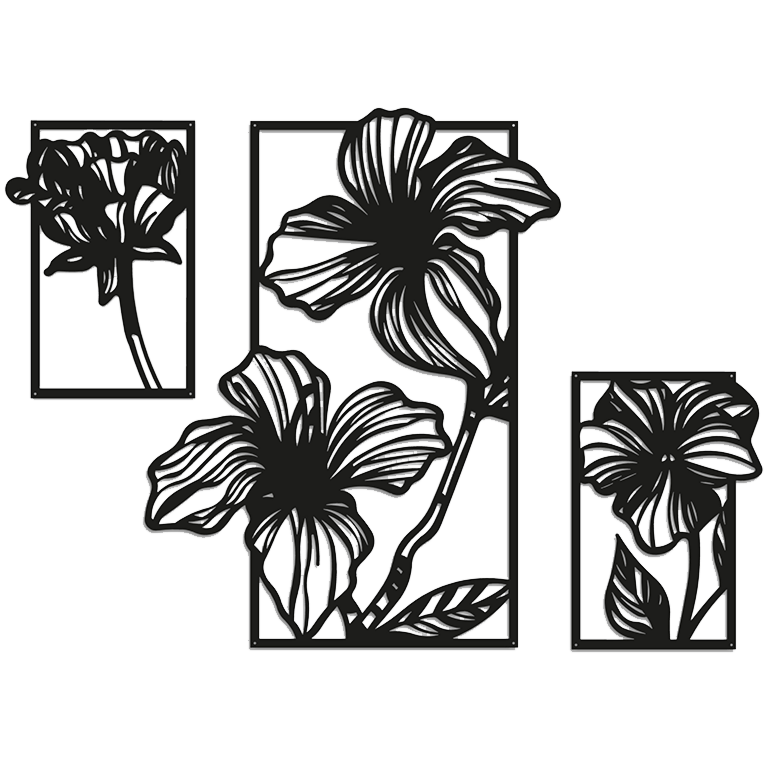 Blommor Väggdekoration av metall 3 delar