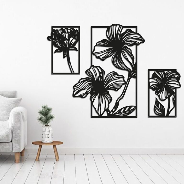Blommor Väggdekoration av metall 3 delar