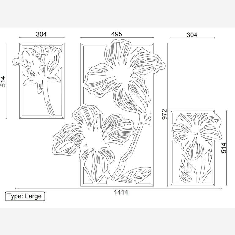 Blommor Väggdekoration av metall 3 delar