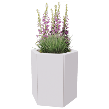 Kruka i stål - Sexkant - 39,3 x 34,6 x 70 cm - RAL9005 matt (svart) - Med bottenplatta - Med hjul
