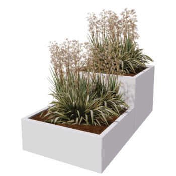 Kruka i stål - 2-delad Trappmodell - 160 x 80 x 60 cm - RAL9005 matt (svart) - Med bottenplatta