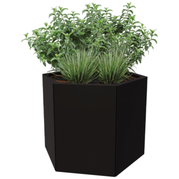 Kruka i stål - Sexkant - 79,3 x 69,3 x 30 cm - RAL9005 matt (svart) - Utan bottenplatta
