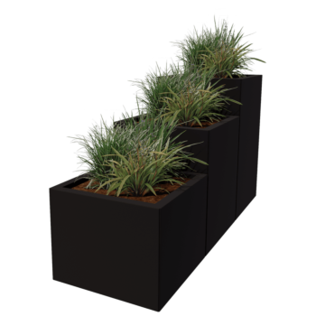 Kruka i stål - 3-delad Trappmodell - 150 x 50 x 80 cm - RAL9010 matt (vit) - Med bottenplatta