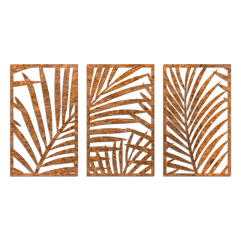 Väggdekoration i cortenstål - Ormbunkar 3-delig Large - 100 x 188,7 cm