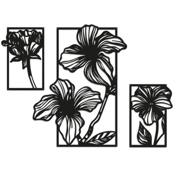Väggdekoration i stål - Blommor 3-delig Small - 58,6 x 85,2 cm