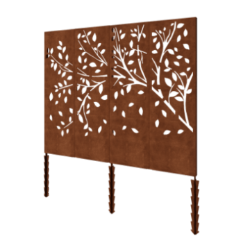 Skärmvägg i cortenstål - Träd komplett set - 240 x 6 x 190 cm