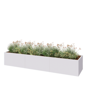 Kruka i stål XXL - Rektangel - 360 x 80 x 60 cm - RAL9010 matt (vit) - Med bottenplatta