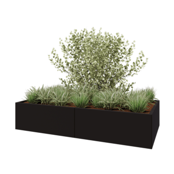 Kruka i stål XXL - Rektangel - 200 x 100 x 40 cm - RAL9005 matt (svart) - Utan bottenplatta