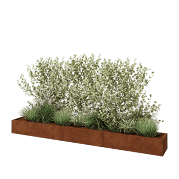 Kruka i cortenstål XXL - Rektangel - 360 x 40 x 30 cm - Med bottenplatta