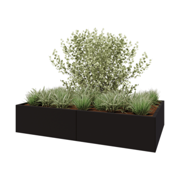 Kruka i stål XXL - Rektangel - 200 x 120 x 40 cm - RAL9005 matt (svart) - Med bottenplatta