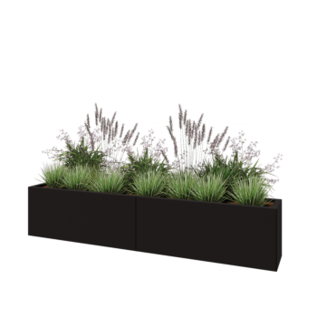 Kruka i stål XXL - Rektangel - 200 x 30 x 40 cm - RAL9005 matt (svart) - Med bottenplatta