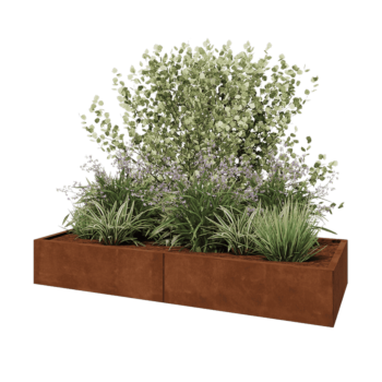 Kruka i cortenstål XXL - Rektangel - 200 x 80 x 30 cm - Med bottenplatta