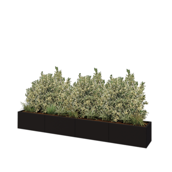 Kruka i stål XXL - Rektangel - 320 x 40 x 40 cm - RAL9005 matt (svart) - Med bottenplatta