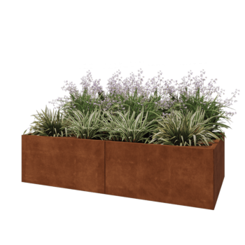 Kruka i cortenstål XXL - Rektangel - 200 x 100 x 50 cm - Med bottenplatta