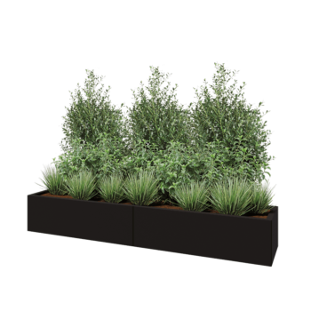 Kruka i stål XXL - Rektangel - 200 x 40 x 30 cm - RAL9005 matt (svart) - Med bottenplatta