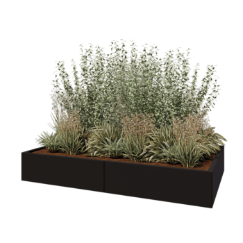 Kruka i stål XXL - Rektangel - 200 x 120 x 30 cm - RAL9005 matt (svart) - Med bottenplatta