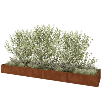 Kruka i cortenstål XXL - Rektangel - 480 x 100 x 40 cm - Med bottenplatta