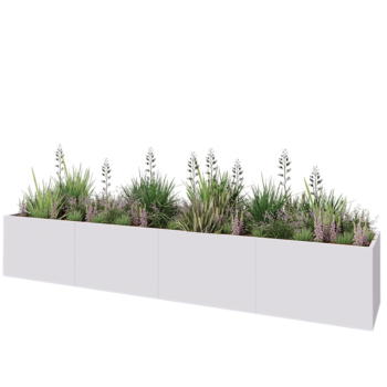 Kruka i stål XXL - Rektangel - 480 x 80 x 80 cm - RAL9010 matt (vit) - Med bottenplatta