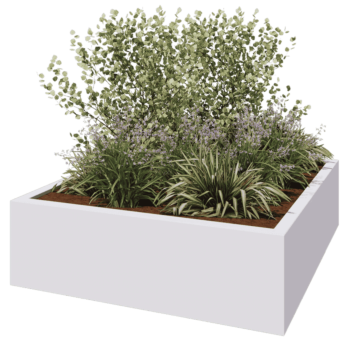 Kruka i polyester - Fyrkant - 200 x 200 x 60 cm - RAL9010 matt (vit) - Med botten