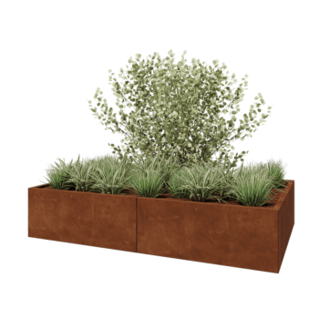 Kruka i cortenstål XXL - Rektangel - 200 x 120 x 40 cm - Med bottenplatta