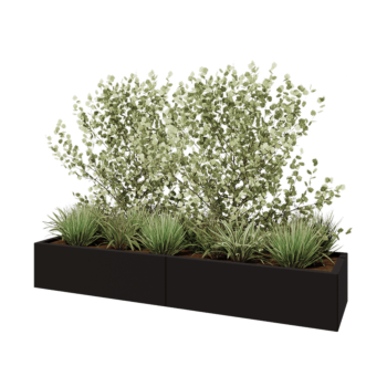 Kruka i stål XXL - Rektangel - 200 x 50 x 30 cm - RAL9005 matt (svart) - Med bottenplatta