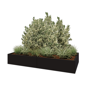 Kruka i stål XXL - Rektangel - 200 x 100 x 30 cm - RAL9005 matt (svart) - Med bottenplatta