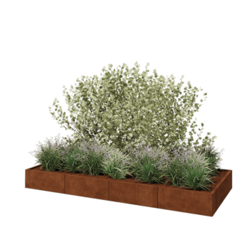 Kruka i cortenstål XXL - Rektangel - 320 x 120 x 30 cm - Med bottenplatta