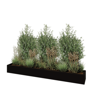 Kruka i polyester - Rektangel - 200 x 30 x 20 cm - RAL9005 matt (svart) - Med botten