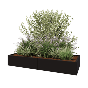 Kruka i stål XXL - Rektangel - 200 x 80 x 30 cm - RAL9005 matt (svart) - Med bottenplatta