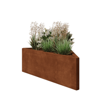 Kruka i cortenstål - Triangel oliksidig - 112,2 x 60,5 x 40 cm - Utan bottenplatta