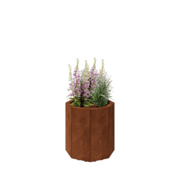 Kruka i cortenstål - Åttakant - 48,3 x 48,3 x 50 cm - Med bottenplatta - Med ben