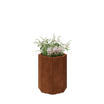 Kruka i cortenstål - Åttakant - 48,3 x 48,3 x 60 cm - Med bottenplatta - Med ben