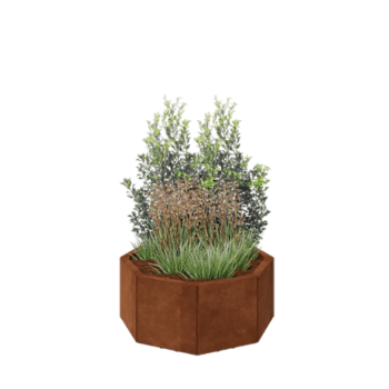 Kruka i cortenstål - Åttakant - 72,4 x 72,4 x 30 cm - Med bottenplatta - Med ben