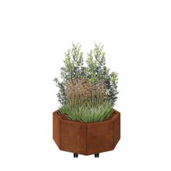 Kruka i cortenstål - Åttakant - 72,4 x 72,4 x 30 cm - Med bottenplatta - Med hjul