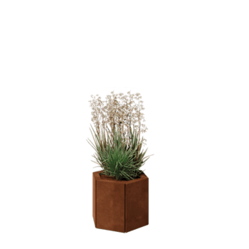 Kruka i cortenstål - Sexkant - 39,3 x 34,6 x 30 cm - Med bottenplatta