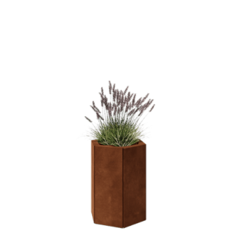 Kruka i cortenstål - Sexkant - 39,3 x 34,6 x 50 cm - Med bottenplatta