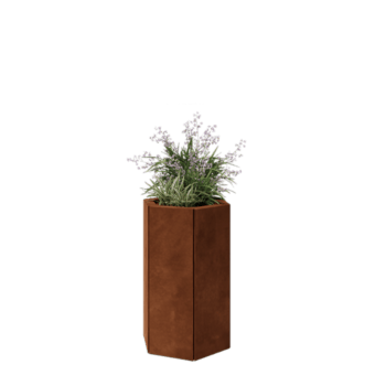 Kruka i cortenstål - Sexkant - 39,3 x 34,6 x 60 cm - Med bottenplatta