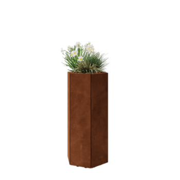 Kruka i cortenstål - Sexkant - 39,3 x 34,6 x 80 cm - Med bottenplatta - Med ben