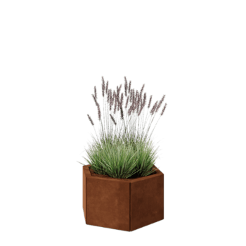 Kruka i cortenstål - Sexkant - 59,3 x 52 x 30 cm - Med bottenplatta