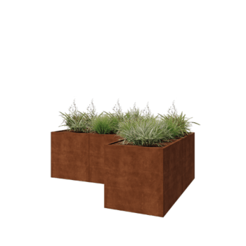 Kruka i cortenstål - L-form - 300 x 200 x 100 cm - Med bottenplatta