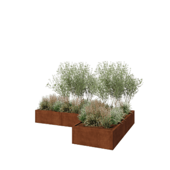 Kruka i cortenstål - L-form - 300 x 200 x 40 cm - Utan bottenplatta
