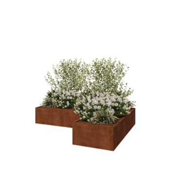 Kruka i cortenstål - L-form - 300 x 200 x 50 cm - Med bottenplatta