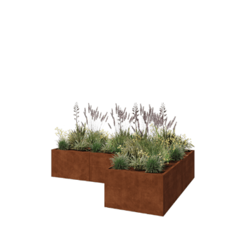 Kruka i cortenstål - L-form - 300 x 200 x 60 cm - Med bottenplatta