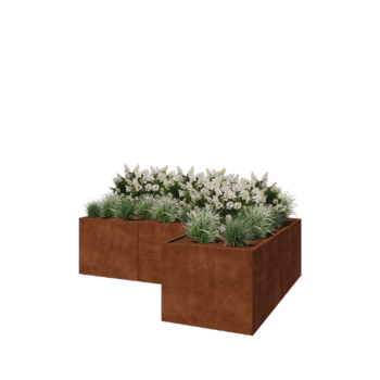 Kruka i cortenstål - L-form - 300 x 200 x 80 cm - Med bottenplatta