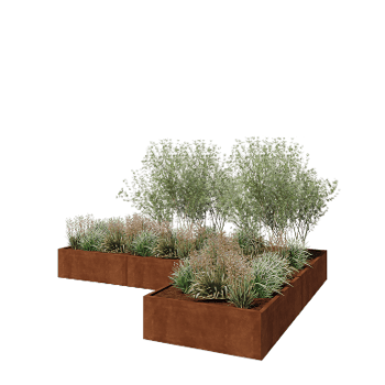 Kruka i cortenstål - L-form - 360 x 240 x 40 cm - Utan bottenplatta