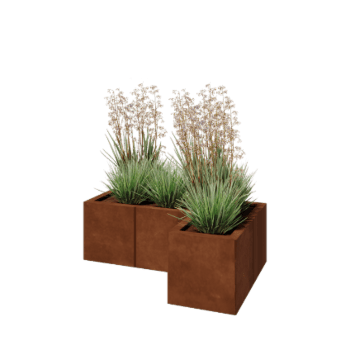 Kruka i cortenstål - L-form - 90 x 60 x 30 cm - Med bottenplatta