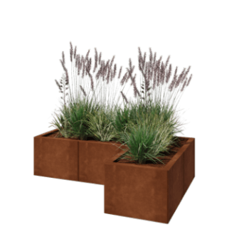 Kruka i cortenstål - L-form - 120 x 80 x 30 cm - Med bottenplatta