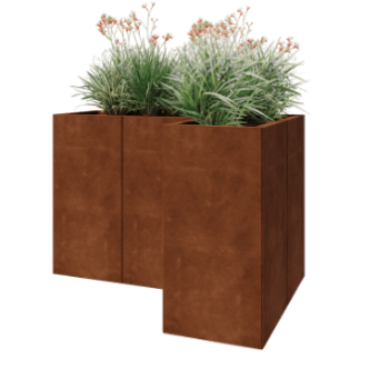 Kruka i cortenstål - L-form - 120 x 80 x 80 cm - Utan bottenplatta